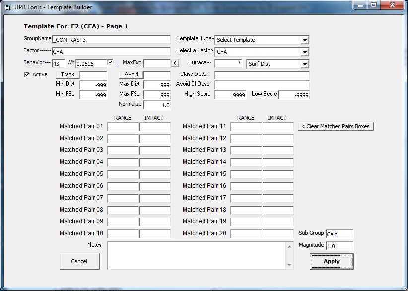 Selecting a Factor Name in the Template Builder in JCapper UPR Tools
