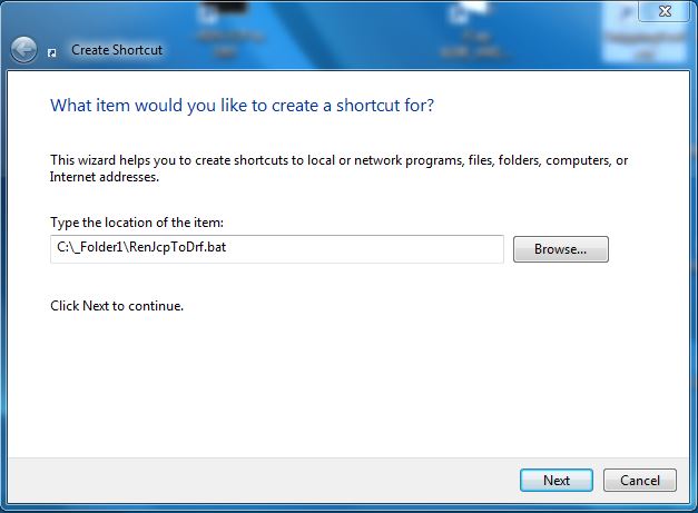 Naming the .BAT file as the target of the shortcut
