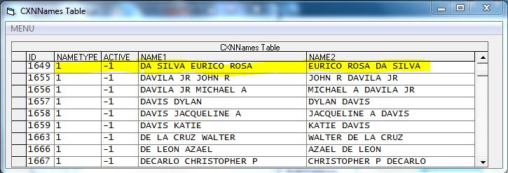 CXNNames Table Entry