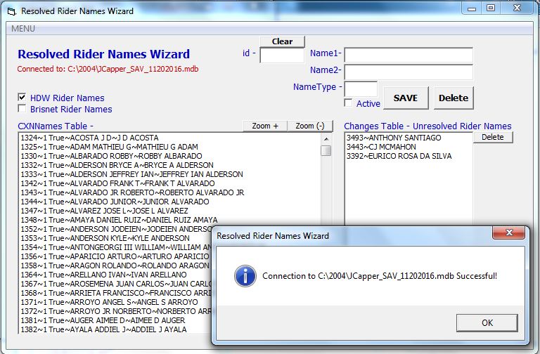 Rider Name Database Connect